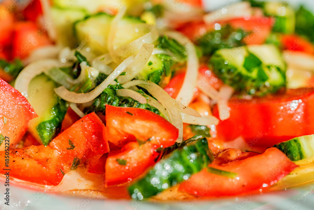 Close-up vegetable rustic salad on plate