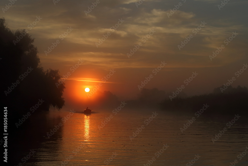 Beautiful sunrise in the Danube Delta