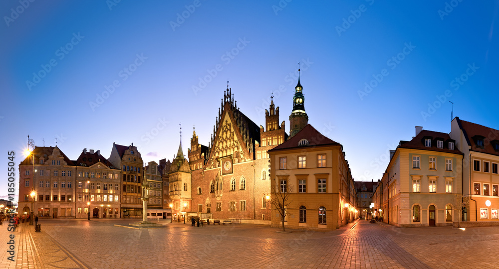 Wroclaw city in Poland, panoramic image or Town Hall