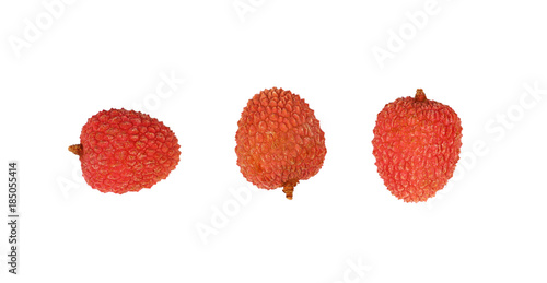 Fresh red lychee isolated close up on white