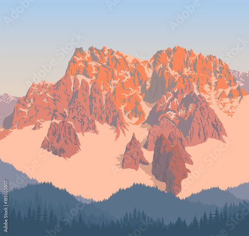 vector morning in beautiful mountains