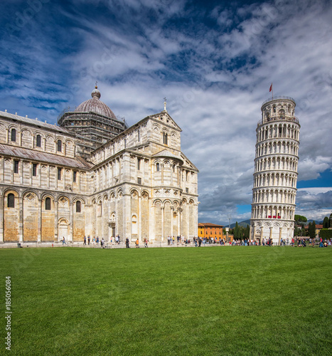 Pisa Cathedral with the Leaning Tower of Pisa on Piazza dei Miracoli in Pisa,...