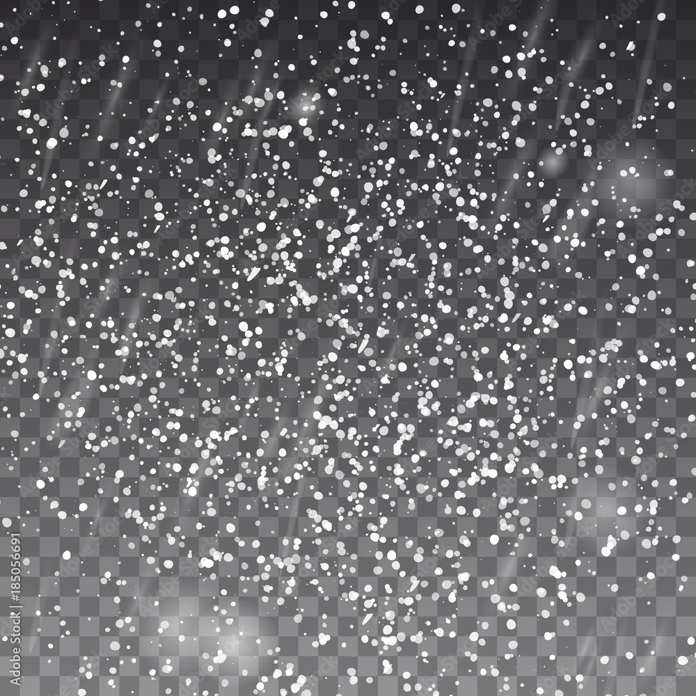 Fototapeta premium Falling Christmas snow fall isolated on transparent background. Pattern snowflake.