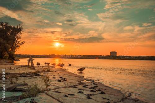 OTTAWA, ONTARIO / CANADA - JULY 30 2017: SUNSET AT OTTAWA RIVER. GATENAU VIEW.