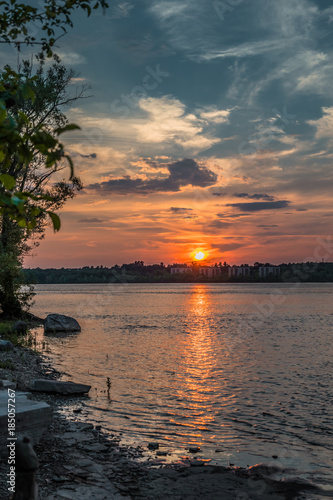 OTTAWA, ONTARIO / CANADA - JULY 30 2017: SUNSET AT OTTAWA RIVER. GATENAU VIEW. photo