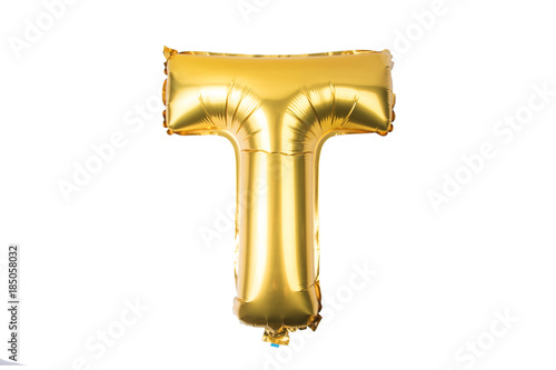 English alphabet from yellow (Golden) balloons on a white background