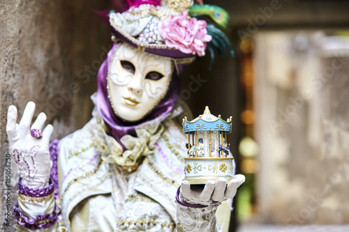 Venice carnival 2017. Venetian Carnival Costume, portrait. Venetian Carnival Mask. Venice, Italy.