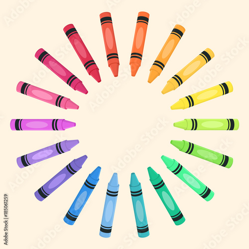 Colorful Crayons Frame Border Stationery Back to School Supplies Vector Illustration