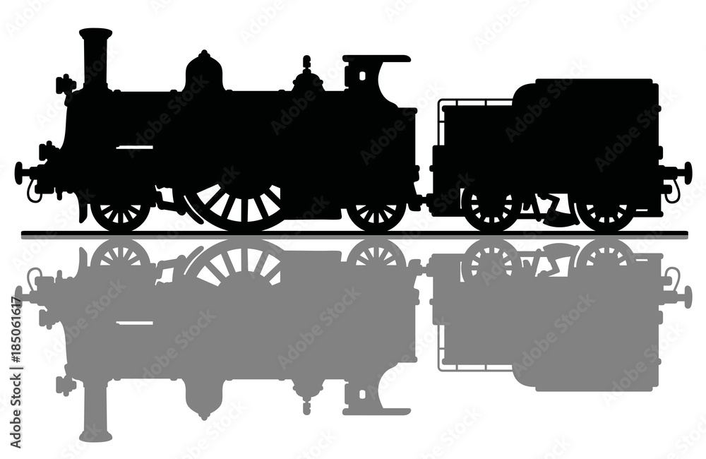 Fototapeta Black silhouette of the vintage steam locomotive