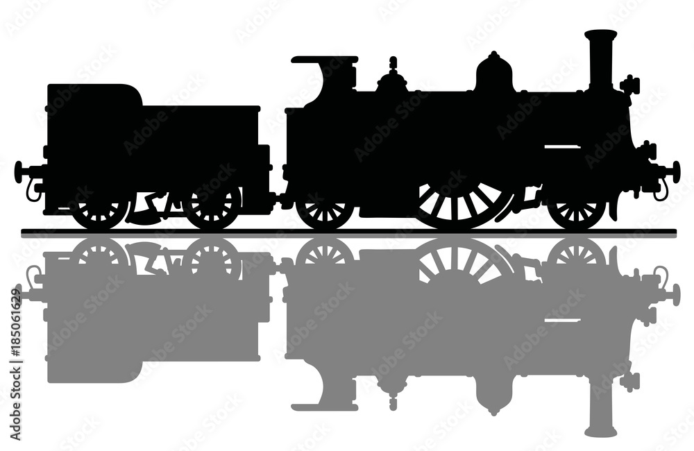 Black silhouette of the vintage steam locomotive