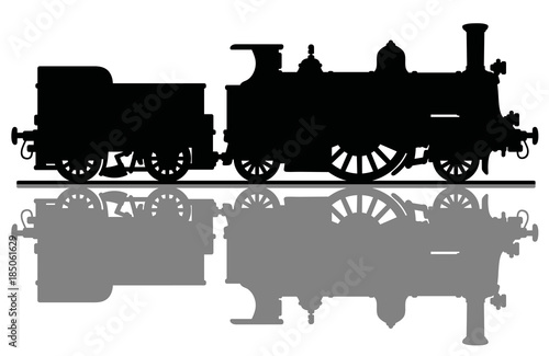 Black silhouette of the vintage steam locomotive