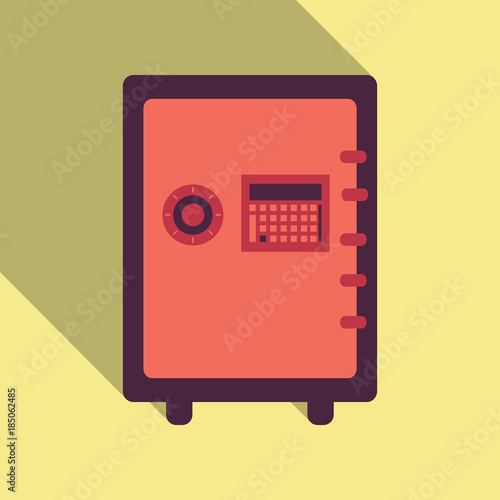 Metal bank safe vector icon in a flat style. Closed safe isolated on a colored background. Concept of the icon safe shadow at the bottom. Simple illustration of the safe.