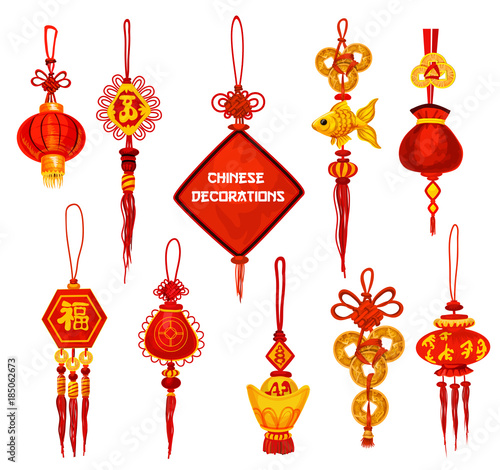 Chinese New Year ornament icon of lantern and coin