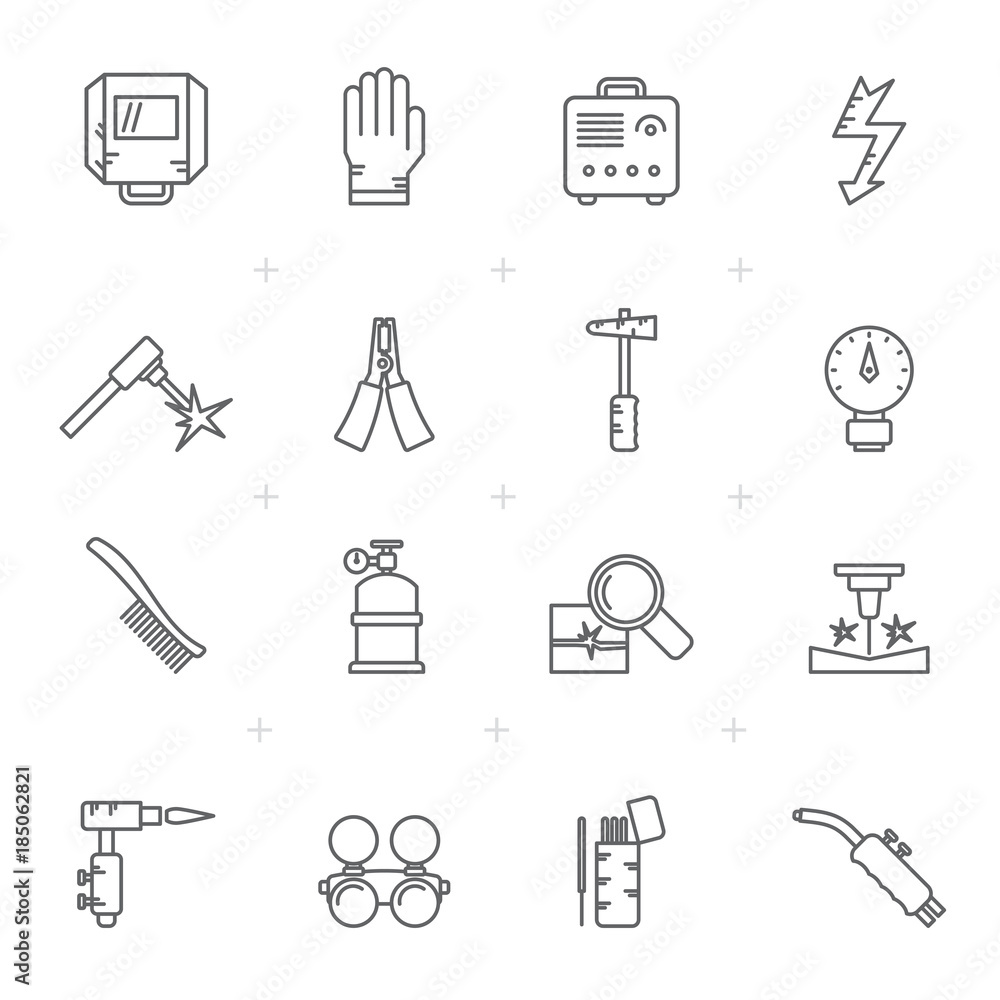 Obraz premium Line Welding and construction tools icons - vector icon set
