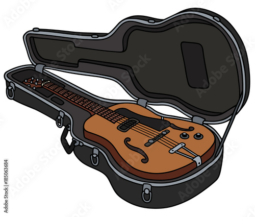 The retro semiaccoustic guitar in a hard case