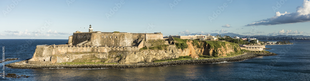 Wide panorama of the El Morro Fortress in San Juan, Puerto Rico.