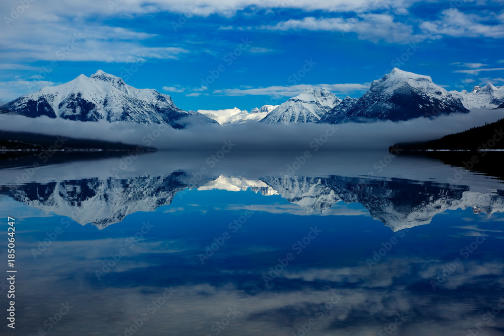 custom made wallpaper toronto digitalLake fog reflection in winter Lake McDonald, Glacier National Park, Montana blue sky