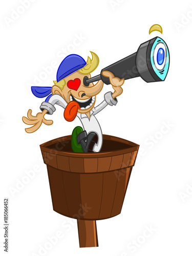 Sailing Masters looking love with telescope cartoon vector