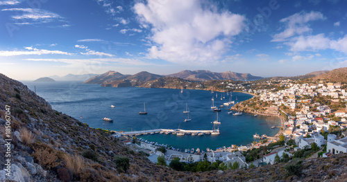 Amazing view from the castle of Leros island, Dodecanese, Greece 