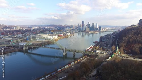 Pittsburgh Train and Bridges and Downtown