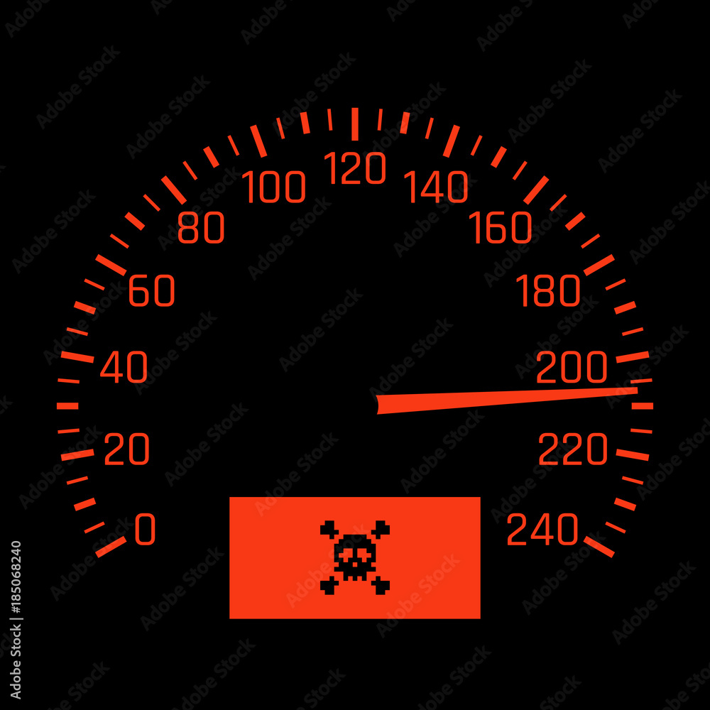 Vector car speedometer dial with skull symbol. High speed concept Vector car speedometer dial with skull symbol. High speed concept