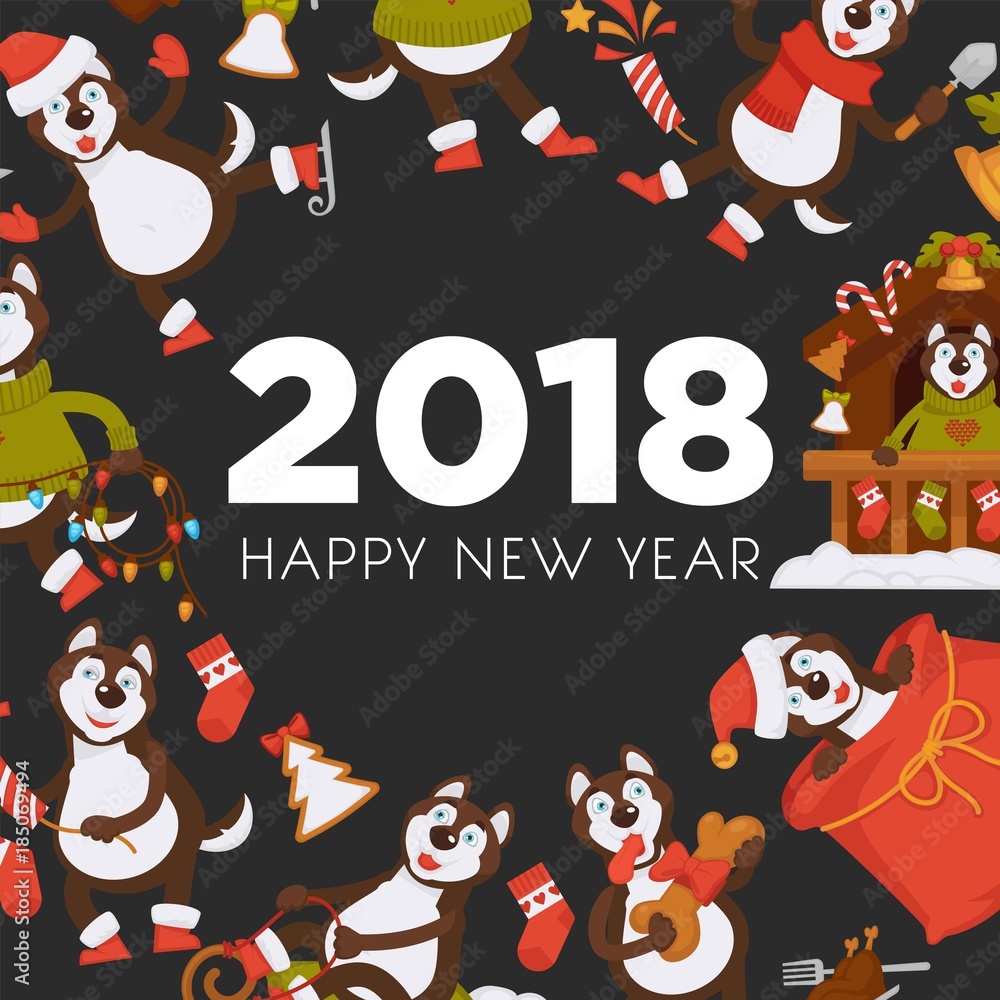 Fototapeta premium 2018 Dog Year poster for Christmas or New Year winter holiday.
