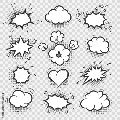Comic bubbles. Vector cartoon talk bubble and thinking balloon elements isolated on transparent background