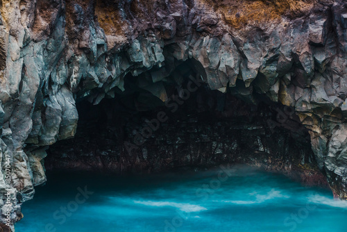 Stunningly beautiful lava caves and cliffs in Los Hervideros after sunset. Lanzarote. Canary Islands. Spain photo