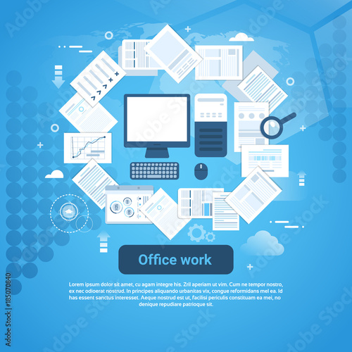 Office Work Paperwork Template Web Banner With Copy Space Vector Illustration