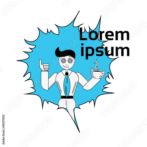 Cartoon Tired Business Man Holding Cup Of Coffee Need Break Vector Illustration