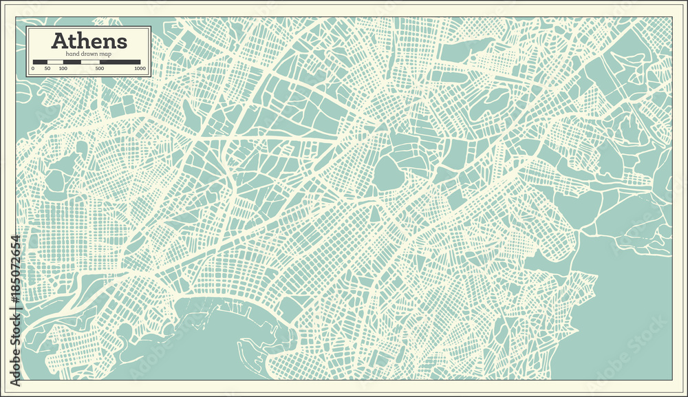 Map Of Athens Greece Poster, Foto Athens Greece Map In Retro Style. - Koop Op Europosters.nl