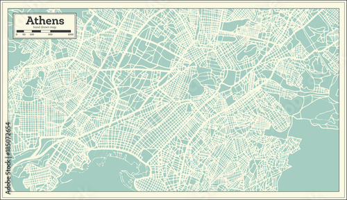 Canvas Print Athens Greece Map in Retro Style.