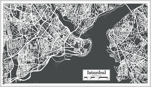 Istanbul Turkey Map in Retro Style.