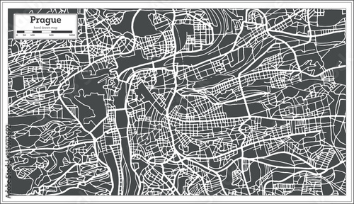 Prague Chezh Republic Map in Retro Style.