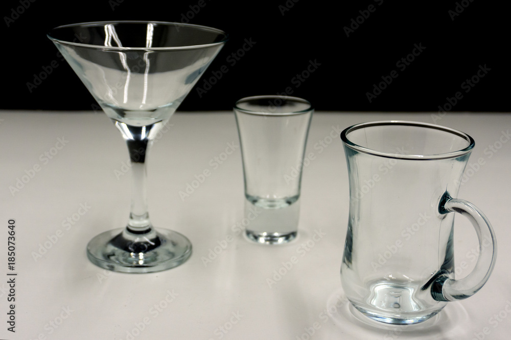 empty glassware Martini glass shooting . empty glassware Martini glass shooting .