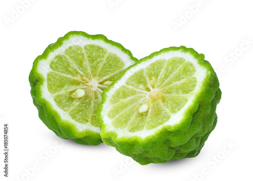 two half fresh bergamot isolated on white background