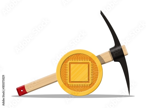 Golden coin with computer chip.