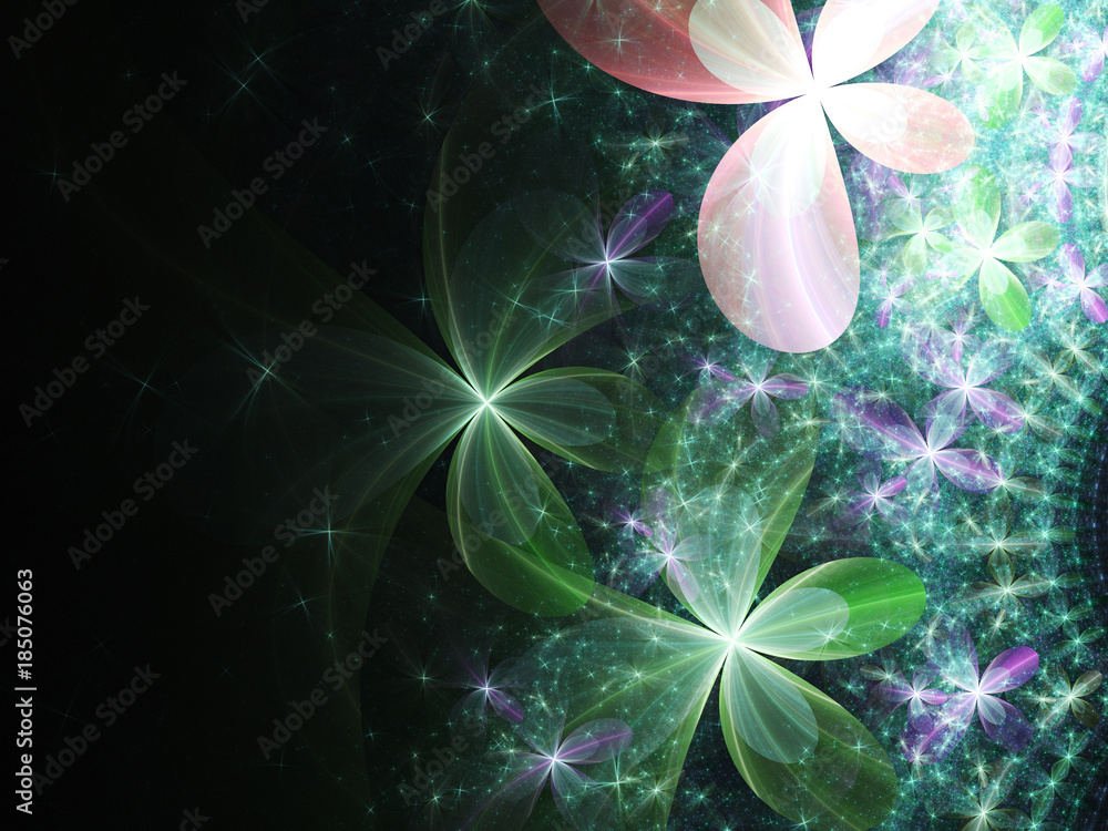 Fototapeta premium Dark green fractal flowers, digital artwork for creative graphic design