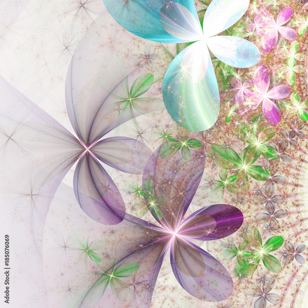Fototapeta premium Light colorful fractal flowers, digital artwork for creative graphic design