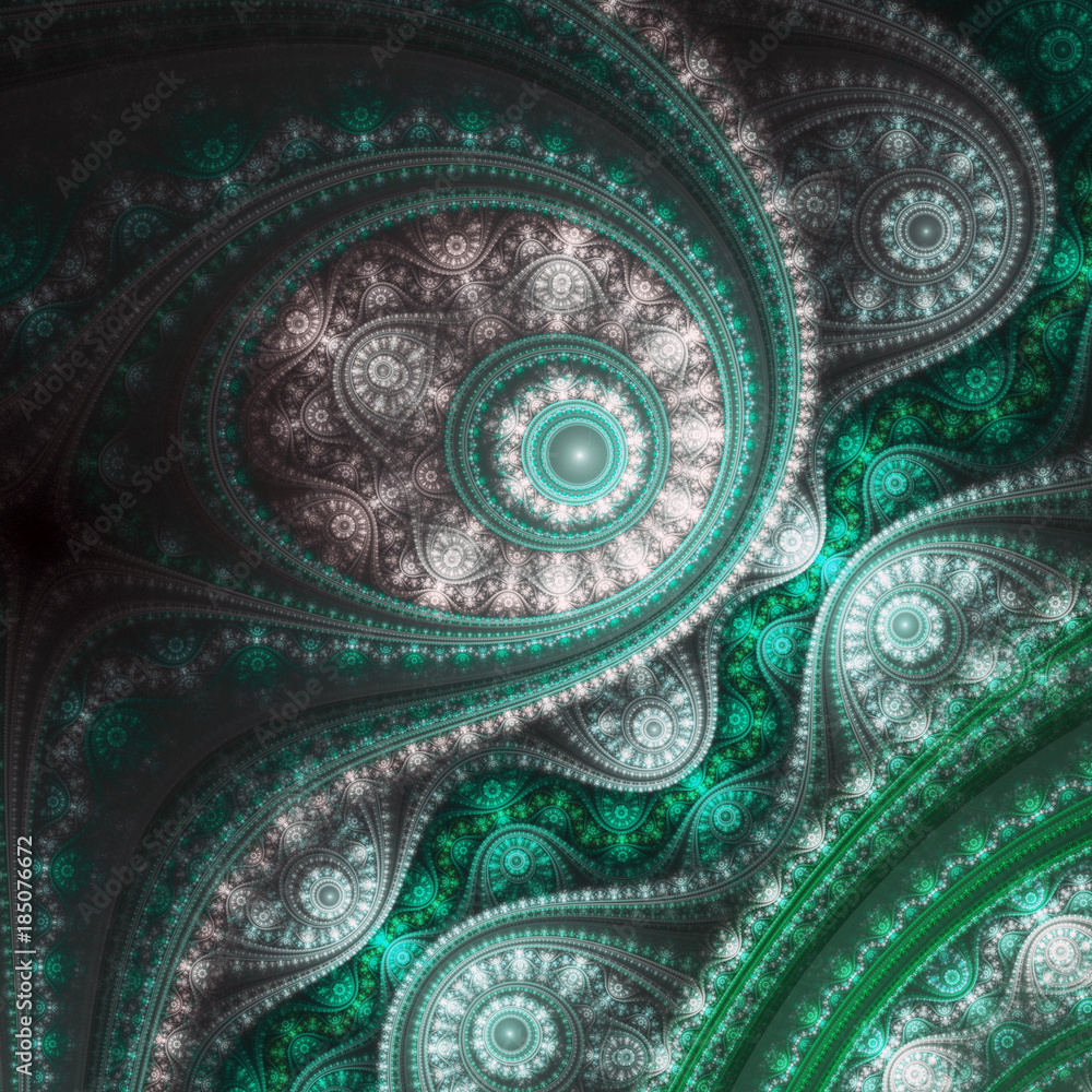 Green and silver fractal clockwork, digital artwork for creative graphic design Green and silver fractal clockwork, digital artwork for creative graphic design