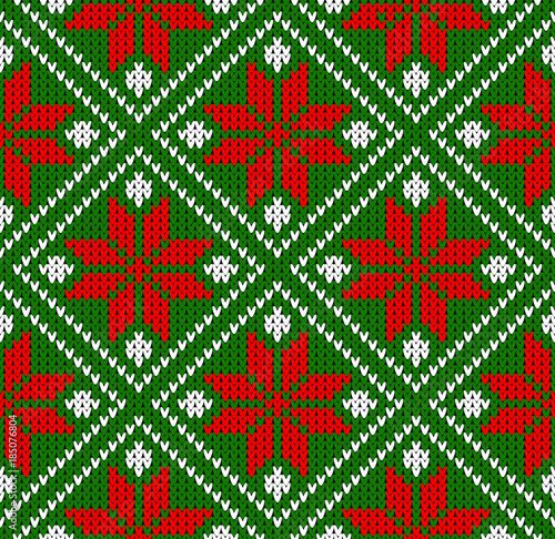 Seamless winter sweater norway green red white pattern vector illustration