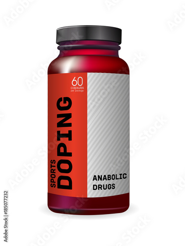 Sports doping, anabolic drugs. Isolated on white background vector packing. A jar with a medicine.