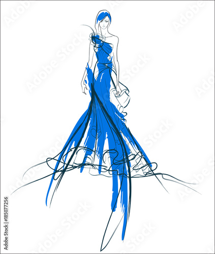 VECTOR BACKGROUND WITH A BEAUTIFUL FASHION BRIDE MODEL IN A WEDDING DRESS