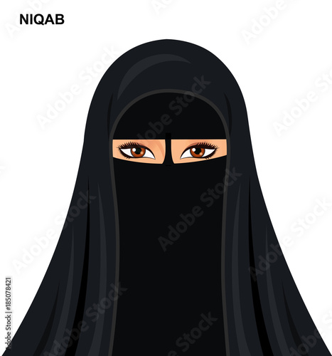 Vector black niqab style, beautiful arabic muslim woman  Illustration isolated