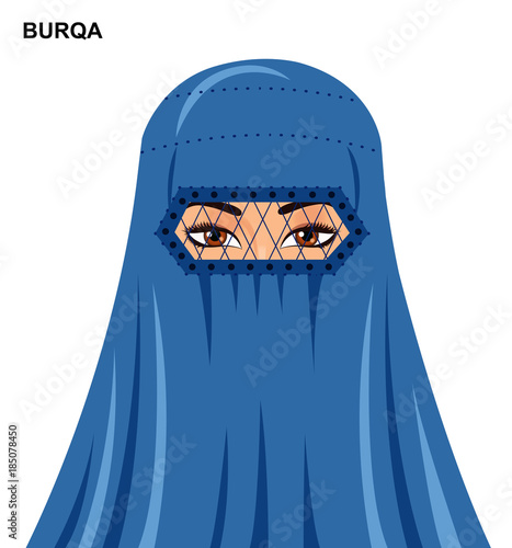 Vector burqa style beautiful arabic muslim woman Illustration isolated icon avatar