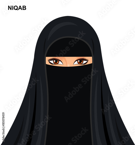 Vector black niqab style, beautiful arabic muslim woman Illustration isolated