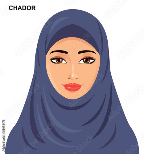 Vector chador headgear style, beautiful arabic muslim woman  Illustration