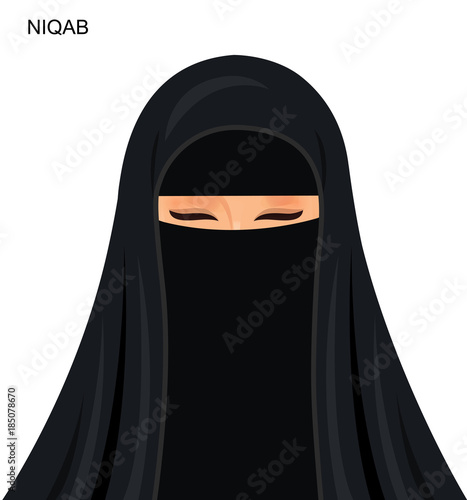 Vector black niqab style, beautiful arabic muslim woman  Illustration isolated