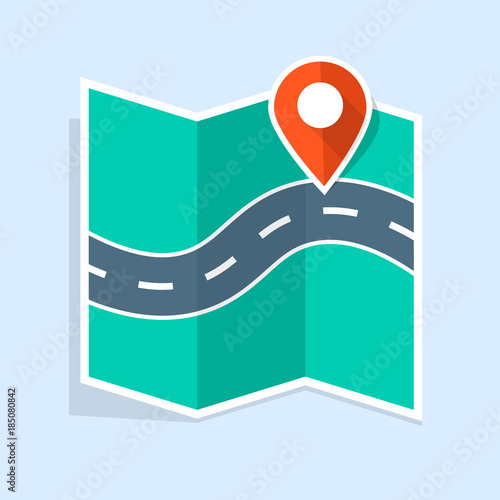 Marker pin on map flat illustration.