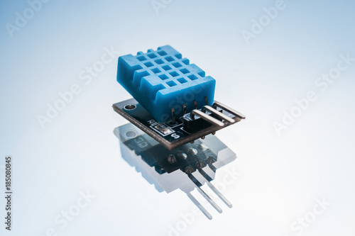 electronics component on white background. detail for the design of smart home technology. microelectronics industry photo